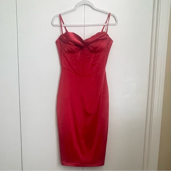 ❤️Parthea Boning Push Up Padded Corset Satin Red Dress - Picture 1 of 7